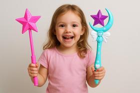 Kit Fada Infantil Varinha Estrela + Varinha Lua Com Luz e Música