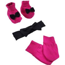 Kit faixa de cabelo, luva e pantufa pink - 3 peças