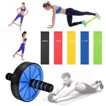 Kit Faixa Elástica + Roda Abdominal Academia Exercícios em Casa Kit Faixa Elástica + Roda Abdominal Academia Exercícios em Casa