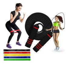 Kit Faixa Elastica Treino Ginastica Pilates + Corda De Pular - Exercício Academia Funcional Fisioterapia