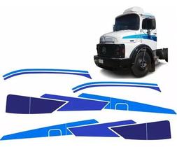 Kit Faixa Mercedes Mb 1113 1114 Adesivo Lateral Teto Azul
