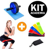 Kit Faixas Elásticas Mini Band + Roda Abdominal Exercícios Lombar Kit Faixas Elásticas Mini Band + Roda Abdominal Exercícios Lombar