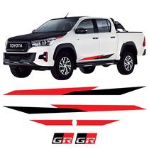 Kit Faixas Hilux Gr Toyota Gazoo Gr Sport V6 Adesivo Lateral Cor VERMELHO E PRATA