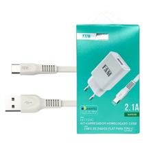 Kit FAM Carregador De Parede + Cabo De Carregamento USB Tipo C E USB-A 2.1A FKT-120C Branco