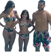 Kit familia - Biq acessorio e Biq infantil e Bermuda da Mesma Estampa