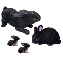 Kit Familia Coelho Em Resina Decoração Enfeite de jardim Coelhos Black Realista Kit Familia Coelho Em Resina Decoração Enfeite de jardim Coelhos Black Realista