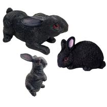 Kit Familia de Coelhos em Resina Coelho Black Realista p/ decoração de Jardim Kit Familia de Coelhos em Resina Coelho Black Realista p/ decoração de Jardim