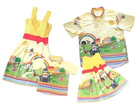 Kit Família Mundo Bita Fazendinha Pai Mãe Filho e Filha Infantil 2 Vestidos + 2 Camisas