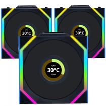 Kit Fan Com 3 Unidades Lian Li Uni Fan SL Wireless LCD, ARGB, 120mm, Com Tela, Black, 12SLLCD1W3B