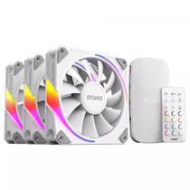 Kit Fan Com 3 Unidades PCYES Sangue Frio 3 ARGB White Ghost, 120mm, Com Controladora, Branco, K3ARGBSF3WGBR
