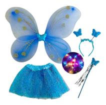 Kit Fantasia Asa Led Borboleta Infantil Com Saia Tule