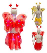 Kit Fantasia Borboleta Carnaval Led Infantil Acende Cor Tiar Kit Fantasia Borboleta Carnaval Led Infantil Acende Cor Tiar