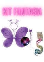 Kit fantasia borboleta rosa lilas com varinha e antena