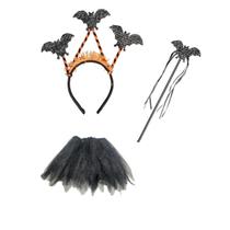 Kit Fantasia Bruxa Saia Tiara Morcego e Varinha Halloween