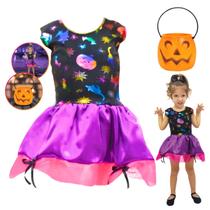 Kit Fantasia C/ Abobora Hallowen Bruxinha Infantil Dia das Bruxas