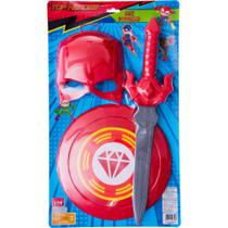 Kit Fantasia Capitão América Infantil com Máscara, Escudo e Espada Brinquedo SuperHerói para Meninos Fantasia Completa para Brincadeiras e Fe