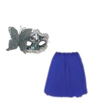 Kit Fantasia Carnaval Adulto Máscara Prata + Saia Azul