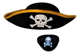 Kit Fantasia Chapéu Pirata + Tapa Olho '' Preto Único