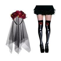 Kit Fantasia Criativa Feminina Caveira Mexicana (Tiara + Meia Calça) Halloween Carnaval Kit Fantasia Criativa Feminina Caveira Mexicana (Tiara + Meia Calça) Halloween Carnaval