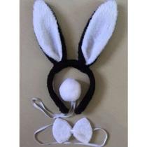 Kit Fantasia De Coelho Com Tiara De Orelha + Rabinho + Gravata Borboleta Rosa Preto e Preto C Branco Kit Fantasia De Coelho Com Tiara De Orelha + Rabinho + Gravata Borboleta Rosa Preto e Preto C Branco
