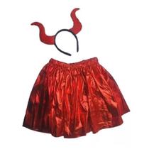 Kit Fantasia Diabinha Infantil Tiara Saia Carnaval Halloween