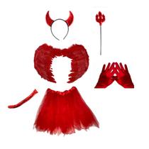 Kit Fantasia Diabinho Asa/Tiara/Saia/Luva Halloween Carnaval - Bwx