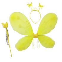 Kit Fantasia Fada Borboleta Infantil Brilho Glitter Asa, Tiara e Varinha com Fitinha