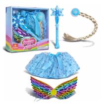 Kit Fantasia Fada C/ Asas Vestido Tranças e Varinha Magica C/ Som e Luz - Castela Kit Fantasia Fada C/ Asas Vestido Tranças e Varinha Magica C/ Som e Luz - Castela