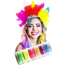 Kit Fantasia Festa Carnaval Tiara Penas + Maquiagem Pigmento Neon 6 Cores = 2 Produtos Kit Fantasia Festa Carnaval Tiara Penas + Maquiagem Pigmento Neon 6 Cores = 2 Produtos