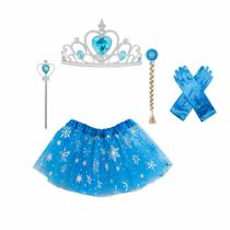 Kit Fantasia Frozen Princesa Saia De Tule Luva Coroa Acessório de Cabelo Trança Varinha Fada Infantil Juvenil Magia Brilho Kit Fantasia Frozen Princesa Saia De Tule Luva Coroa Acessório de Cabelo Trança Varinha Fada Infantil Juvenil Magia Brilho