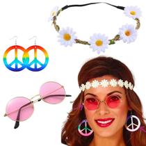 Kit Fantasia Hippie Anos 70 Óculos Brinco Carnaval Festa
