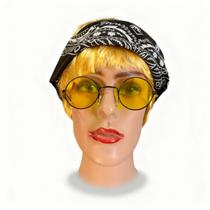 Kit Fantasia Hippie: Peruca Loira + Óculos + Bandana 70's