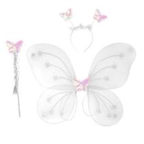 Kit Fantasia Infantil de Fada com Asa de Borboleta, Tiara e Varinha Carnaval Festas Cor:Branco