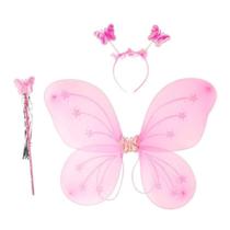 Kit Fantasia Infantil de Fada com Asa de Borboleta, Tiara e Varinha Carnaval Festas Cor:Rosa Kit Fantasia Infantil de Fada com Asa de Borboleta, Tiara e Varinha Carnaval Festas Cor:Rosa