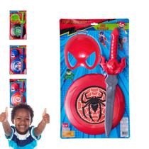 Kit Fantasia Infantil Espada Escudo e Máscara Heróis Homem-aranha Capitão América Batman Hulk