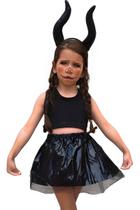 Kit Fantasia Infantil Halloween Malevola Dia Bruxas Bruxinha Presente Dia das Crianças Barato Festa Carnaval Brilhante - Meimi Amores