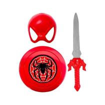 Kit Fantasia Infantil Homem Aranha Máscara Escudo E Espada