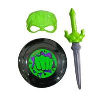Kit Fantasia Infantil Hulk Com Máscara Escudo E Espada Kit Fantasia Infantil Hulk Com Máscara Escudo E Espada
