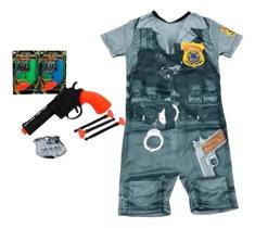 Kit Fantasia Infantil Policial Brinquedo Dardo Espuma Distintivo 2/9 anos Kit Fantasia Infantil Policial Brinquedo Dardo Espuma Distintivo 2/9 anos
