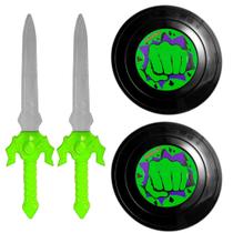 Kit Fantasia para Crianças Super Heroi Verde 2 Espadas e 2 Escudos