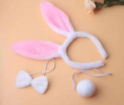 Kit Fantasia Peludinho Coelhinha Tiara Gravata Rabo Coelho Carnaval Branco Rosa ou Preto Kit Fantasia Peludinho Coelhinha Tiara Gravata Rabo Coelho Carnaval Branco Rosa ou Preto