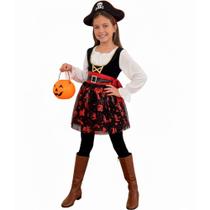 Kit Fantasia Pirata Infantil pra Menina de Halloween Saia e Chapéu 2 a 8 anos Kit Fantasia Pirata Infantil pra Menina de Halloween Saia e Chapéu 2 a 8 anos