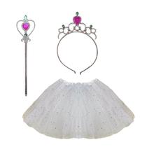 Kit fantasia Princesa Rainha Conto de Fadas Tiara Coroa Varinha Mágica Saia de Tule com Glitter Completa