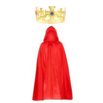 Kit Fantasia Rei Coroa + Capa Vermelha Halloween Carnaval