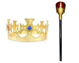 Kit Fantasia Rei Coroa Dourada + Cetro Carnaval Halloween