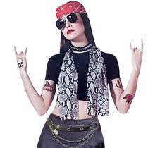 Kit Fantasia Roqueira + Tatuagens Adesivas + Cinto Corrente Dupla Punk Rock = 5 Produtos