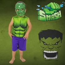 Kit Fantasia Super Herói Hulk Verde Mais Mascara