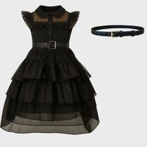 Kit Fantasia Vestido Festa Wandinha Addams Halloween Cinto Terror Dia das Bruxas Cosplay Infantil Juvenil Vandinha Kit Fantasia Vestido Festa Wandinha Addams Halloween Cinto Terror Dia das Bruxas Cosplay Infantil Juvenil Vandinha