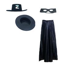 Kit Fantasia Zorro Chapéu + Máscara + Capa Adulto