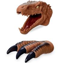 Kit Fantoche Dinossauro T-rex Marrom 2 peças